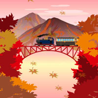 紅葉　列車　イラスト